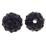 Rhinestone Clay Pave Beads, Round, with rhinestone, dark purple, 10mm, Hole:Approx 1.5mm, 50PCs/Bag, Sold By Bag