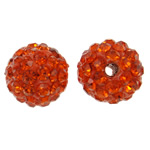 Strass Ton befestigte Perlen, rund, mit Strass, dunkelrote Orange, 10mm, Bohrung:ca. 1.5mm, 50PCs/Tasche, verkauft von Tasche