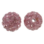 Strass Ton befestigte Perlen, rund, mit Strass, helles Rosa, 10mm, Bohrung:ca. 1.5mm, 50PCs/Tasche, verkauft von Tasche