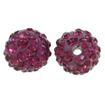 Rhinestone Clay Pave Beads, Round, with rhinestone, fuchsia, 10mm, Hole:Approx 1.5mm, 50PCs/Bag, Sold By Bag