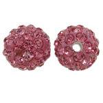 Rhinestone Clay Pave Beads, Round, with rhinestone, light red, 10mm, Hole:Approx 1.5mm, 50PCs/Bag, Sold By Bag