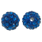 Rhinestone Clay Pave Beads, Round, with rhinestone, blue, 10mm, Hole:Approx 1.5mm, 50PCs/Bag, Sold By Bag