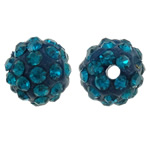 Rhinestone Clay Pave Beads, Round, with rhinestone, Indicolite, 8mm, Hole:Approx 1.5mm, 50PCs/Bag, Sold By Bag