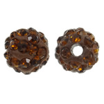 Strass Ton befestigte Perlen, rund, mit Strass, Bräune, 8mm, Bohrung:ca. 1.5mm, 50PCs/Tasche, verkauft von Tasche