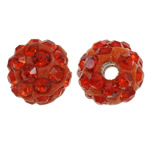Strass Ton befestigte Perlen, rund, mit Strass, rote Orange, 8mm, Bohrung:ca. 1.5mm, 50PCs/Tasche, verkauft von Tasche