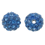 Strass Ton befestigte Perlen, rund, mit Strass, blau, 10mm, Bohrung:ca. 2mm, 50PCs/Tasche, verkauft von Tasche