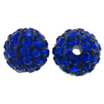 Strass Ton befestigte Perlen, rund, mit Strass, tiefblau, 10mm, Bohrung:ca. 2mm, 50PCs/Tasche, verkauft von Tasche