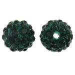 Strass Ton befestigte Perlen, rund, mit Strass, dunkelgrün, 10mm, Bohrung:ca. 2mm, 50PCs/Tasche, verkauft von Tasche
