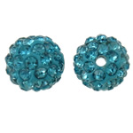 Strass Ton befestigte Perlen, rund, mit Strass, säurenblau, 10mm, Bohrung:ca. 2mm, 50PCs/Tasche, verkauft von Tasche