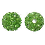 Colares  de pedra de argila , Roda, com strass, verde claro, 10mm, Buraco:Aprox 2mm, 50PCs/Bag, vendido por Bag