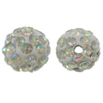 Strass Ton befestigte Perlen, rund, AB Farben plattiert, mit Strass, weiß, 10mm, Bohrung:ca. 2mm, 50PCs/Tasche, verkauft von Tasche