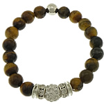 Natural Tiger Eye Bracelets, with Rhinestone Clay Pave Bead & Copper Coated Plastic & Brass & Iron, platinum color plated, with rhinestone, nickel, lead & cadmium free, 8mm, 8mm, 10mm, 2x8mm, 4x8mm, Length:Approx 7 Inch, 10Strands/Lot, Sold By Lot
