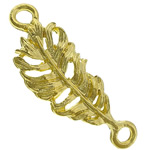 Animal Tibetan Style Connector, Feather, gold color plated, 1/1 loop, nickel, lead & cadmium free, 37x12x2.50mm, Hole:Approx 3mm, 200PCs/Lot, Sold By Lot