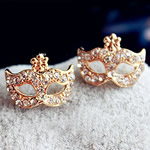 Zinc Alloy Stud Earring zinc alloy post pin Mask gold color plated with rhinestone nickel lead & cadmium free Sold By Lot