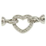 Brass Fold Over Clasp Heart platinum color plated micro pave cubic zirconia & single-strand nickel lead & cadmium free Approx 1.5mm Sold By Bag