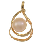 Pendentifs perles d'eau douce, perle d'eau douce cultivée, avec laiton, larme, Plaqué de couleur d'or rose, 20.50x36x10mm, Trou:Environ 3.5x7mm, Vendu par PC