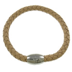 Leather Cord Bracelet, brass magnetic clasp, earth yellow, 6mm, Length:Approx 7.5 Inch, 5Strands/Bag, Sold By Bag
