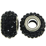 European Resin Beads, Rondelle, platinum color plated, brass double core without troll & with rhinestone, black, 9x15mm, Hole:Approx 5mm, 50PCs/Lot, Sold By Lot