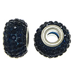 European Resin Beads, Rondelle, platinum color plated, brass double core without troll & with rhinestone, blue black, 9x15mm, Hole:Approx 5mm, 50PCs/Lot, Sold By Lot