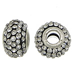 European Resin Beads, Rondelle, platinum color plated, brass double core without troll & with rhinestone, 9x15mm, Hole:Approx 5mm, 50PCs/Lot, Sold By Lot