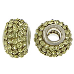 European Resin Beads, Rondelle, platinum color plated, brass double core without troll & with rhinestone, yellow, 9x15mm, Hole:Approx 5mm, 50PCs/Lot, Sold By Lot