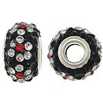 European Resin Beads, Rondelle, platinum color plated, brass double core without troll & with rhinestone, 10x15mm, Hole:Approx 5mm, 50PCs/Lot, Sold By Lot