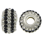 European Resin Beads, Rondelle, platinum color plated, brass double core without troll & with rhinestone & two tone, 9x15mm, Hole:Approx 5mm, 50PCs/Lot, Sold By Lot