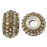 European Resin Beads, Rondelle, platinum color plated, brass double core without troll & with rhinestone & two tone, 10x15mm, Hole:Approx 5mm, 50PCs/Lot, Sold By Lot
