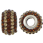European Resin Beads, Rondelle, platinum color plated, brass double core without troll & with rhinestone & two tone, 9x15mm, Hole:Approx 5mm, 50PCs/Lot, Sold By Lot