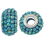 European Resin Beads, Rondelle, platinum color plated, AB color & brass double core without troll & with rhinestone, 9x15mm, Hole:Approx 5mm, 50PCs/Lot, Sold By Lot