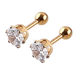 Stainless Steel Ear Piercing Jewelry 316L Stainless Steel gold color plated with cubic zirconia Sold By Lot