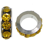 Separadores de Diamantes de Imitación, aleación de zinc, Toroidal, chapado en color de platina, con diamantes de imitación, amarillo medio, libre de níquel, plomo & cadmio, 3x8mm, agujero:aproximado 5mm, 200PCs/Grupo, Vendido por Grupo