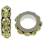 Rhinestone Spacers, Tibetan Style, Rondelle, platinum color plated, with rhinestone, yellow, nickel, lead & cadmium free, 3x8mm, Hole:Approx 5mm, 200PCs/Lot, Sold By Lot