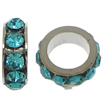 Rhinestone Spacers Zinc Alloy Rondelle platinum color plated with rhinestone Peacock Blue nickel lead & cadmium free Approx 5mm Sold By Lot