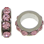 Separadores de Diamantes de Imitación, aleación de zinc, Toroidal, chapado en color de platina, con diamantes de imitación, rosa claro, libre de níquel, plomo & cadmio, 3x8mm, agujero:aproximado 5mm, 200PCs/Grupo, Vendido por Grupo