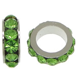 Rhinestone Spacers Zinc Alloy Rondelle platinum color plated with rhinestone grass green nickel lead & cadmium free Approx 5mm Sold By Lot
