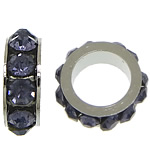 Separadores de Diamantes de Imitación, aleación de zinc, Toroidal, chapado en color de platina, con diamantes de imitación, azul negro, libre de níquel, plomo & cadmio, 3x8mm, agujero:aproximado 5mm, 200PCs/Grupo, Vendido por Grupo