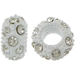 Zinc Alloy European perler, Rondelle, ovntørrende lak, uden trold & med rhinestone, hvid, nikkel, bly & cadmium fri, 6x12mm, Hole:Ca. 6mm, 200pc'er/Lot, Solgt af Lot