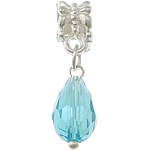 European Style Zinc Alloy Dangle Beads with Crystal Teardrop silver color plated without troll & faceted sea blue nickel lead & cadmium free 30mm Approx 5mm Sold By Lot