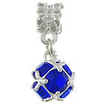 European Style Zinc Alloy Dangle Beads with Crystal Round silver color plated without troll & faceted sapphire nickel lead & cadmium free 25mm Approx 5mm Sold By Lot