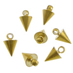 Pingentes Jóias de bronze, cobre, cone, cromado de cor dourada, Chumbo e cádmio livre, 6x10mm, Buraco:Aprox 2mm, 1000PCs/Bag, vendido por Bag