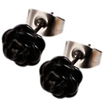 Stainless Steel Stud Earrings, 316L Stainless Steel, Flower, black ionic, 7.5mm, 0.7x5.5mm, 6mm, 10Pairs/Lot, Sold By Lot