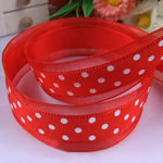 Chiffon, with round spot pattern, red, 25mm, Length:75 Yard, 15PCs/Lot, Sold By Lot