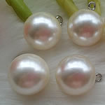 Muovi Pearl Shank Button, kanssa Messinki, Pyöreä, platina väri päällystetty, valkoinen, 9mm, 100PC/laukku, Myymät laukku