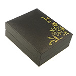 Boîtes à pendentif en carton, papier, avec velours de coton, rectangle, avec le motif de fleurs & or accentué, noire, 67x81x30mm, 25PC/lot, Vendu par lot