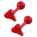 Stainless Steel Ear Piercing Jewelry, 316L Stainless Steel, Heart, stoving varnish, red, 6x12mm, 10Pairs/Lot, Sold By Lot