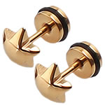 Bijoux de piercing d'oreille en acier inoxydable, acier inoxydable 316L, avec caoutchouc, étoile, Placage de couleur d'or, 8mm, 6x1.2mm, 6mm, 10pairescouple/lot, Vendu par lot
