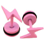 Пирсинг уха из нержавеющей стали, Нержавеющая сталь 316, с Резинка, Символ молнии, покрыт лаком, розовый, 5x11.5mm, 1.3x5.5mm, 6mm, 12Пары/Лот, продается Лот