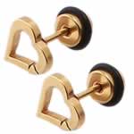 Stainless Steel Ear Piercing Jewelry, 316L Stainless Steel, with Rubber, Heart, gold color plated, 10.5mm, 6x1.2mm, 6mm, 10Pairs/Lot, Sold By Lot