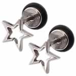 Stainless Steel Ear Piercing Jewelry, 316L Stainless Steel, with Rubber, Star, original color, 9mm, 6x1.2mm, 6mm, 16Pairs/Lot, Sold By Lot